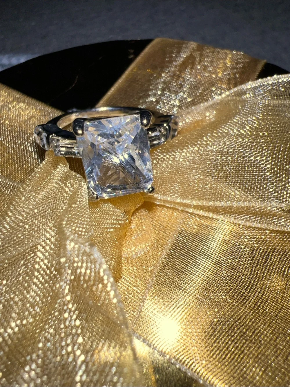 Sterling Silver Square-Cut Clear Stone Engagement Ring - Clear